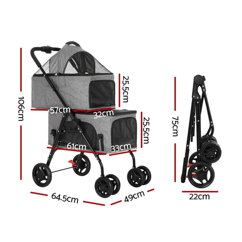 Spud Jax Petshop i.Pet Pet Stroller 2-tier Dog Pram Large Cat Carrier Travel Pushchair Foldable Pet Care > Cat Supplies > Cat Carriers & Crates