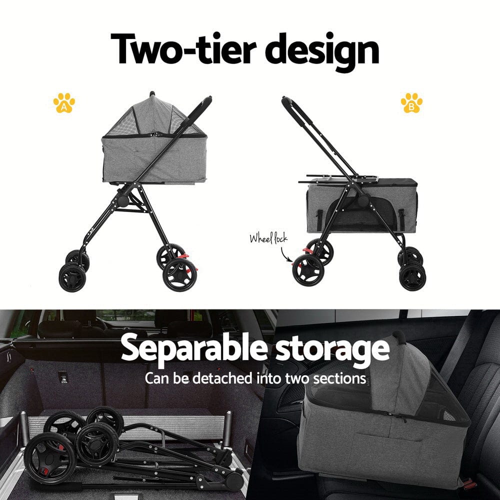 Spud Jax Petshop i.Pet Pet Stroller 2-tier Dog Pram Large Cat Carrier Travel Pushchair Foldable Pet Care > Cat Supplies > Cat Carriers & Crates