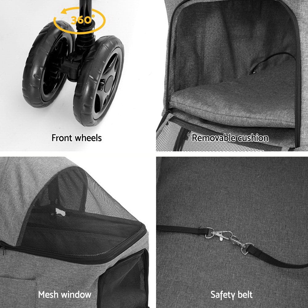 Spud Jax Petshop i.Pet Pet Stroller 2-tier Dog Pram Large Cat Carrier Travel Pushchair Foldable Pet Care > Cat Supplies > Cat Carriers & Crates