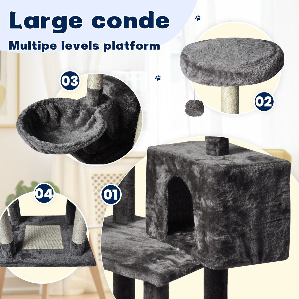 Spud Jax Petshop Large Grey Cat Tree Tower Condo with Scratching Post Bed Large Grey Cat Tree Tower Condo with Scratching Post Bed Pet Care > Cat Supplies > Cat Scratching Posts
