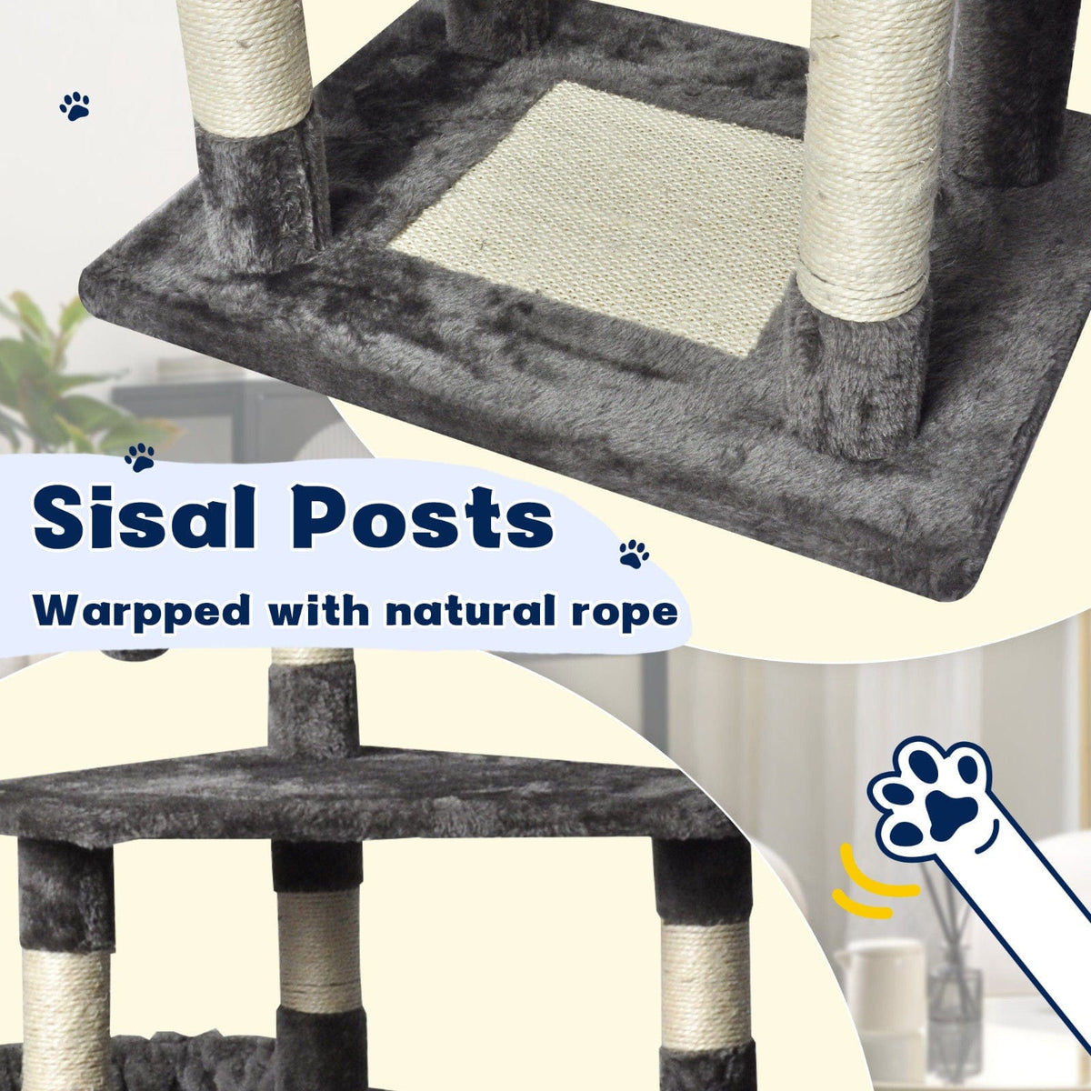 Spud Jax Petshop Large Grey Cat Tree Tower Condo with Scratching Post Bed Large Grey Cat Tree Tower Condo with Scratching Post Bed Pet Care > Cat Supplies > Cat Scratching Posts