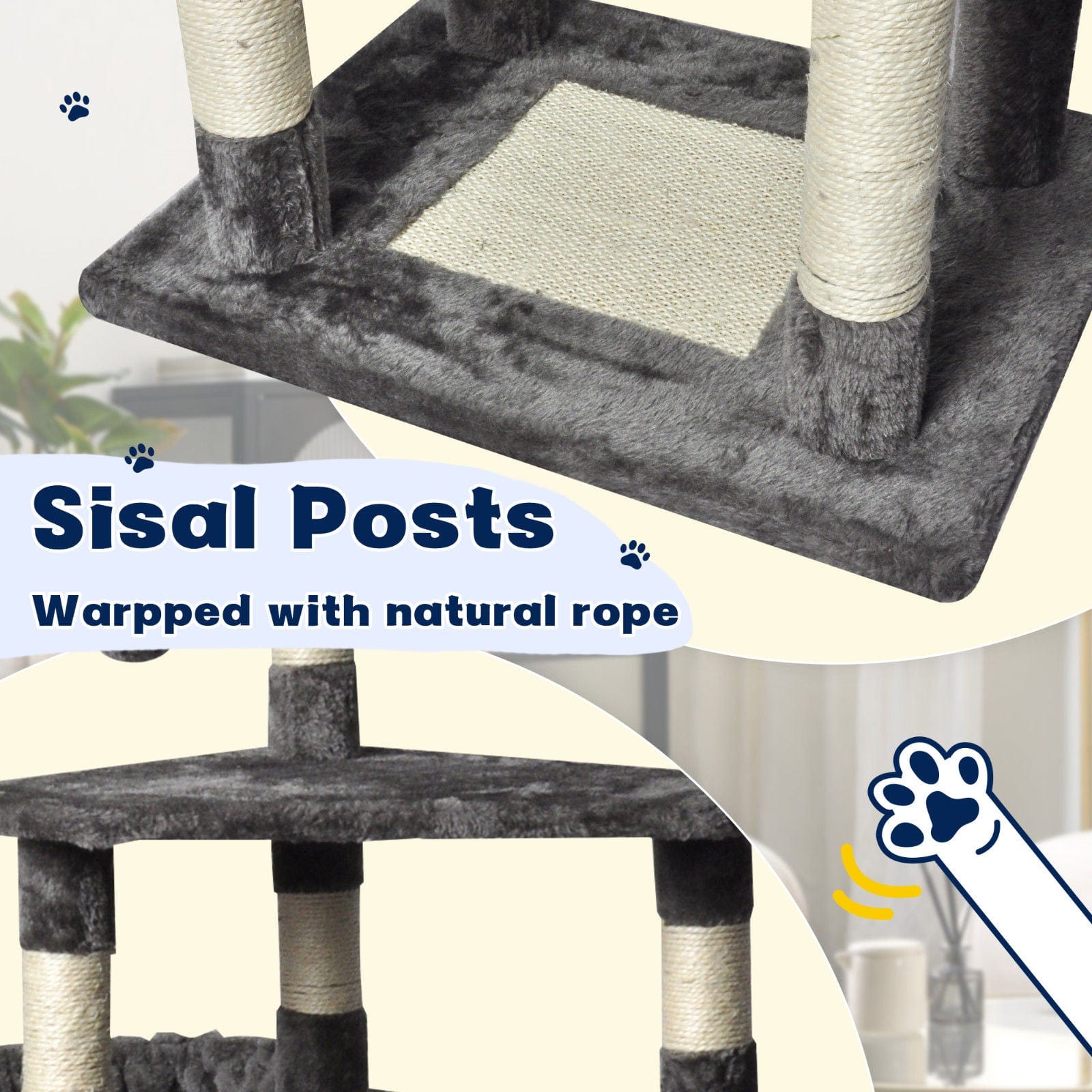 Spud Jax Petshop Large Grey Cat Tree Tower Condo with Scratching Post Bed Large Grey Cat Tree Tower Condo with Scratching Post Bed Pet Care > Cat Supplies > Cat Scratching Posts