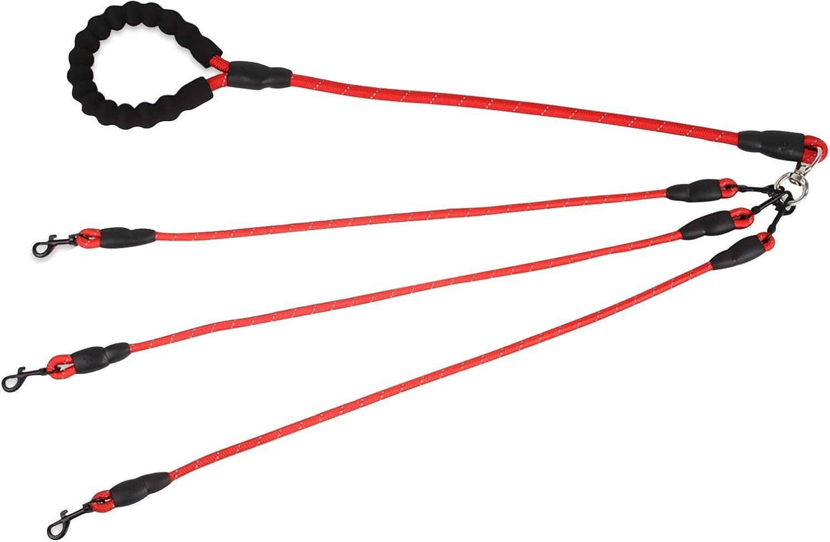 Spud Jax Petshop Red 3-in-1 No-Tangle Dog Leash for 1-3 Small Large Dogs – Heavy Duty 360° Swivel Bungee Coupler with Reflective Nylon Braid &amp; Padded Handle Red 3-in-1 No-Tangle Dog Leash for 1-3 Small Large Dogs – Heavy Duty 360° Swivel Bungee Coupler with Reflective Nylon Braid &amp; Padded Handle Pet Care > Dog Supplies > Dog Collars, Leads &amp; Harnesses