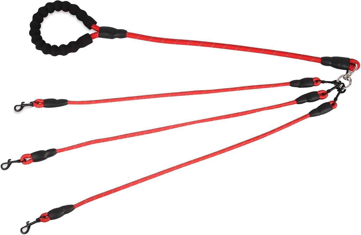 Spud Jax Petshop Red 3-in-1 No-Tangle Dog Leash for 1-3 Small Large Dogs – Heavy Duty 360° Swivel Bungee Coupler with Reflective Nylon Braid & Padded Handle Red 3-in-1 No-Tangle Dog Leash for 1-3 Small Large Dogs – Heavy Duty 360° Swivel Bungee Coupler with Reflective Nylon Braid & Padded Handle Pet Care > Dog Supplies > Dog Collars, Leads & Harnesses