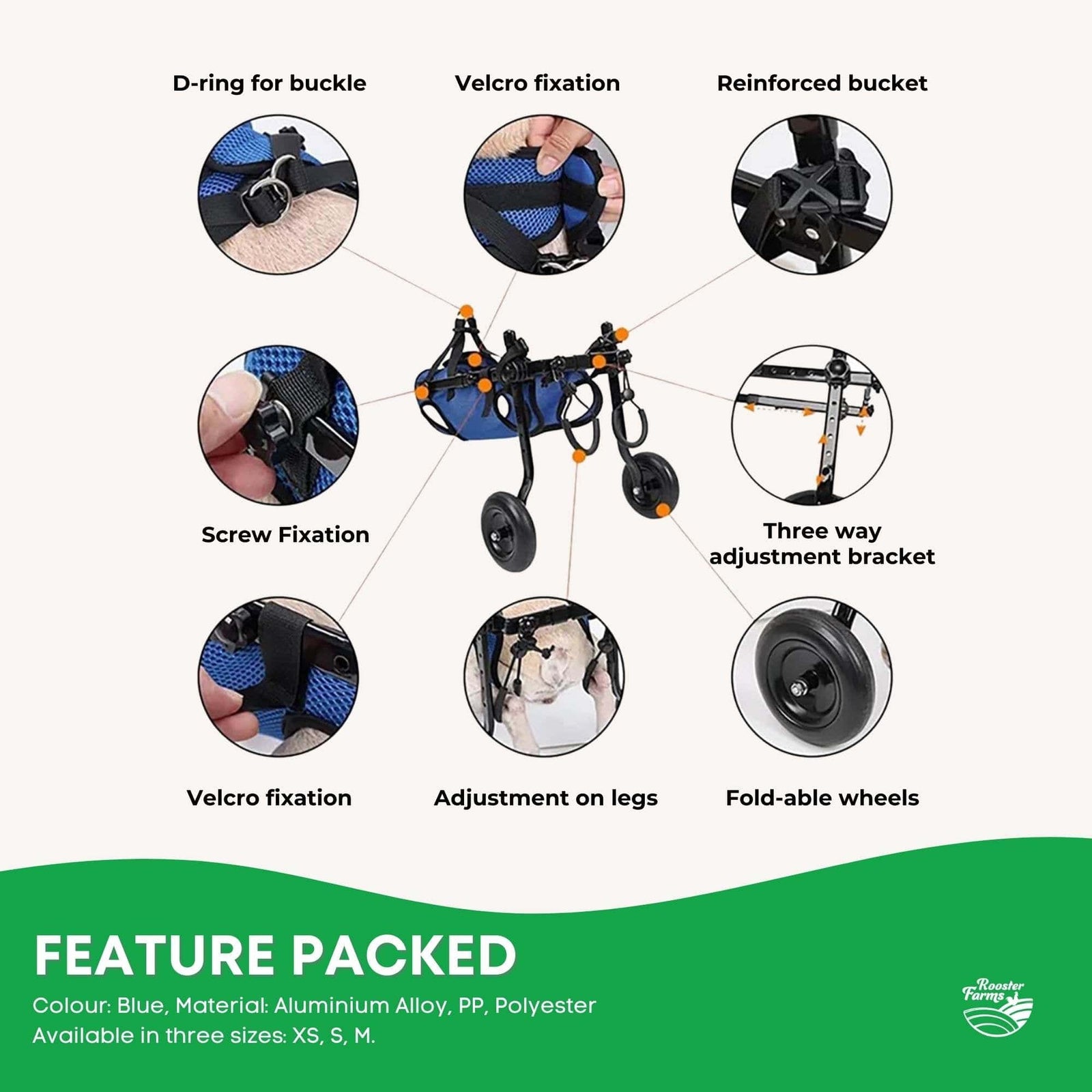Spud Jax Petshop Rooster Farms Little Dog Wheelchair XS Harness - Adjustable Back Leg Aid Rooster Farms Little Dog Wheelchair XS Harness - Adjustable Back Leg Aid Pet Care > Dog Supplies > Dog Carriers & Crates