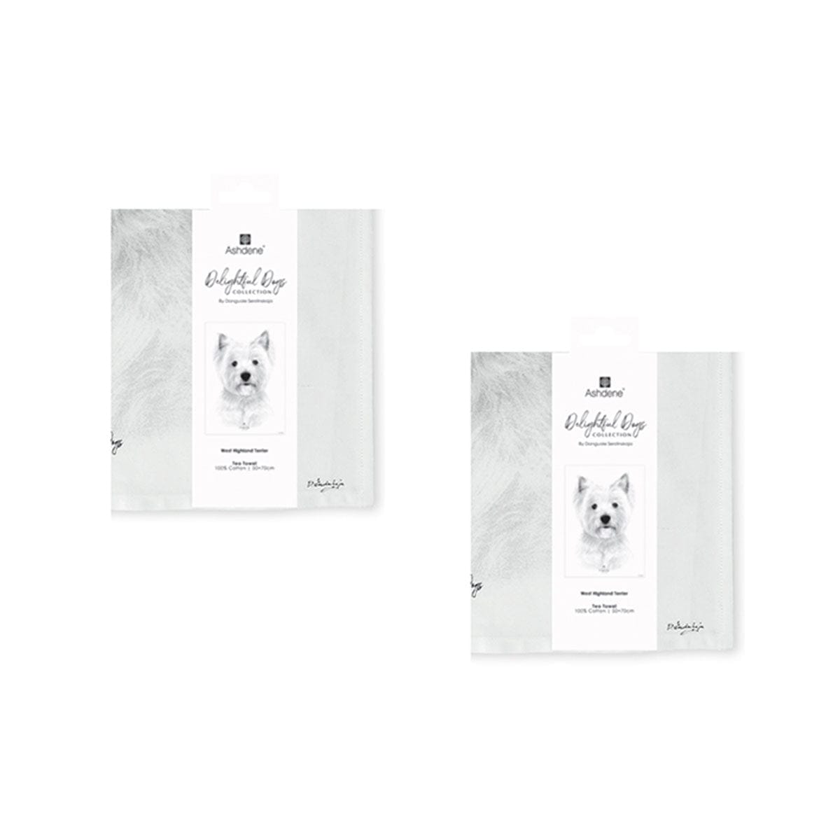 Spud Jax Petshop Set of 2 Delightful Dogs Cotton Kitchen Tea Towels 50 x 70 cm West Highland Home & Garden > Kitchenware > Table Linen & Kitchen Towels