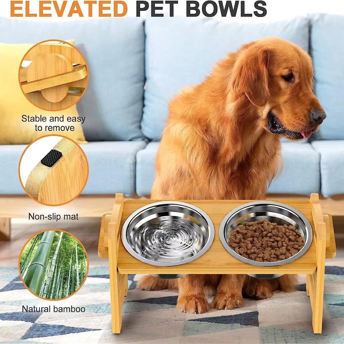 Spud Jax Petshop Wood Adjustable Elevated Raised Pet Dog Feeder Stainless Steel Bowl Water Stand Wood Adjustable Elevated Raised Pet Dog Feeder Stainless Steel Bowl Water Stand Pet Care > Dog Supplies > Dog Bowls, Feeders & Waterers