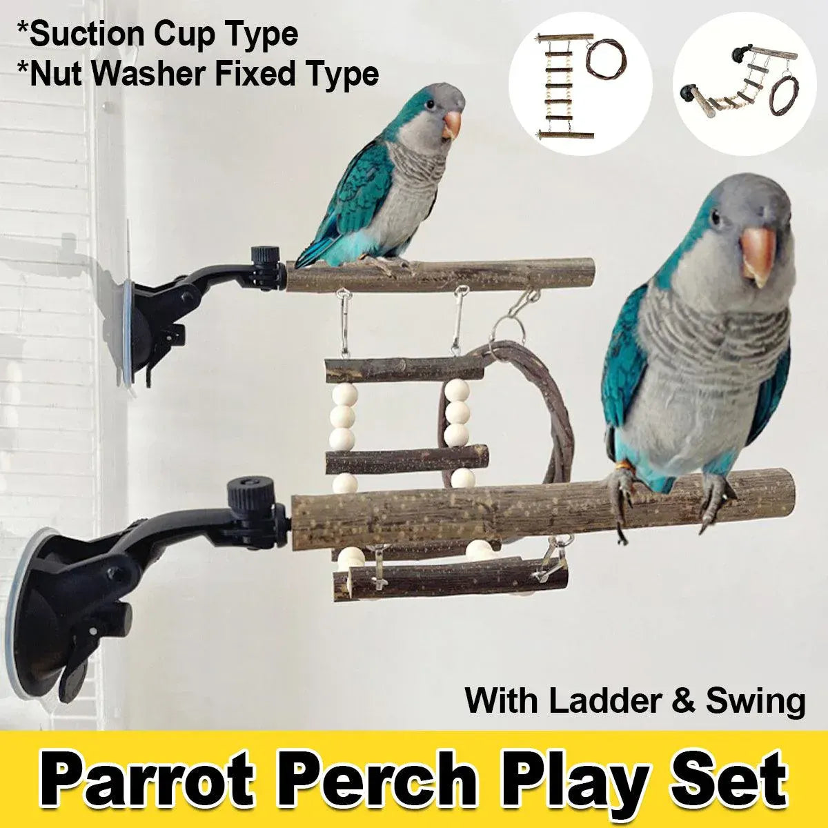 Spud Jax Petshop Wooden Parrot Stand Climbing Ladder Swing Toy for Birds Cage Play Accessories - Nut Washer Fixed Type Wooden Parrot Stand Climbing Ladder Swing Toy for Birds Cage Play Accessories - Nut Washer Fixed Type Pet Care > Bird > Bird Cage Accessories