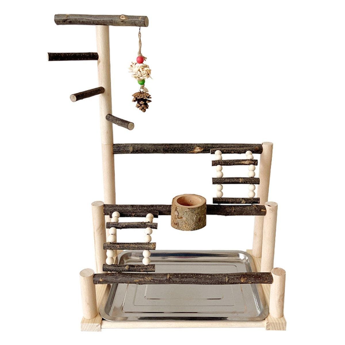 Spud Jax Petshop Wooden Parrot Stand Pole Interactive Bird Stand with Food Bowl Climbing Ladder Wooden Parrot Stand Pole Interactive Bird Stand with Food Bowl Climbing Ladder Pet Care > Bird > Bird Cages & Stands