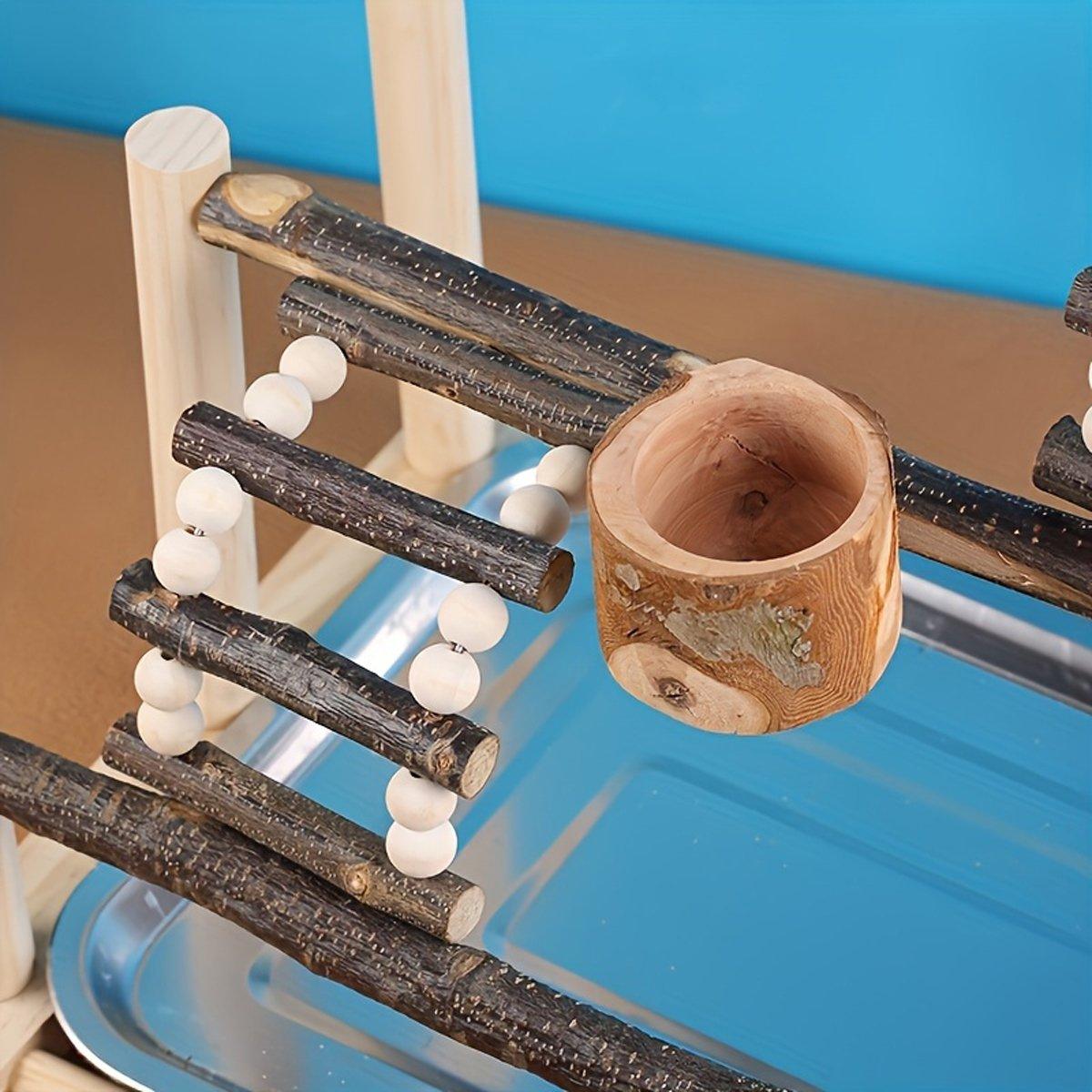 Spud Jax Petshop Wooden Parrot Stand Pole Interactive Bird Stand with Food Bowl Climbing Ladder Wooden Parrot Stand Pole Interactive Bird Stand with Food Bowl Climbing Ladder Pet Care > Bird > Bird Cages & Stands