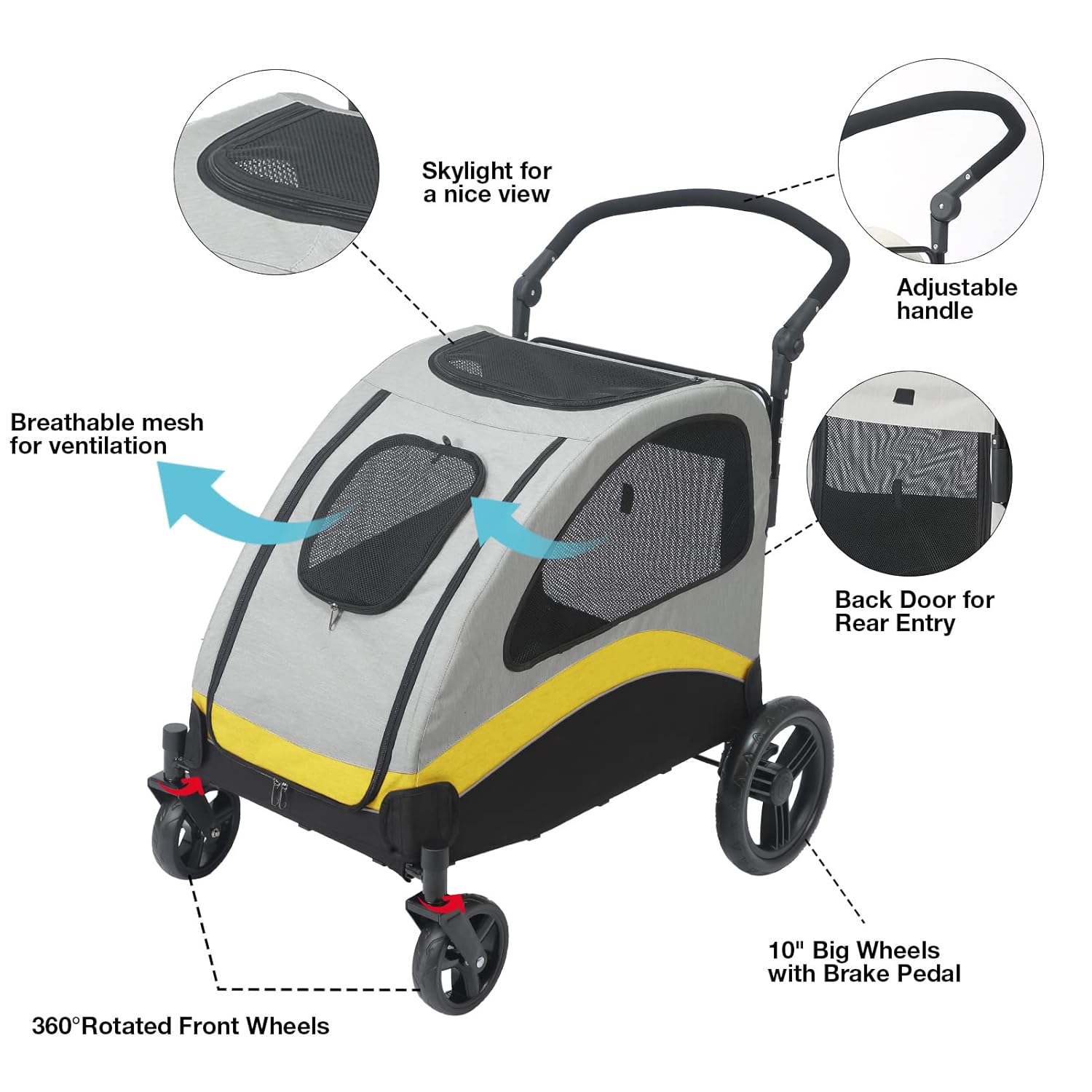 Spud Jax Petshop XL Dog Stroller Pet Pushchair Foldable Travel Cart XL Dog Stroller Pet Pushchair Foldable Travel Cart Pet Care > Cat Supplies > Cat Carriers & Crates