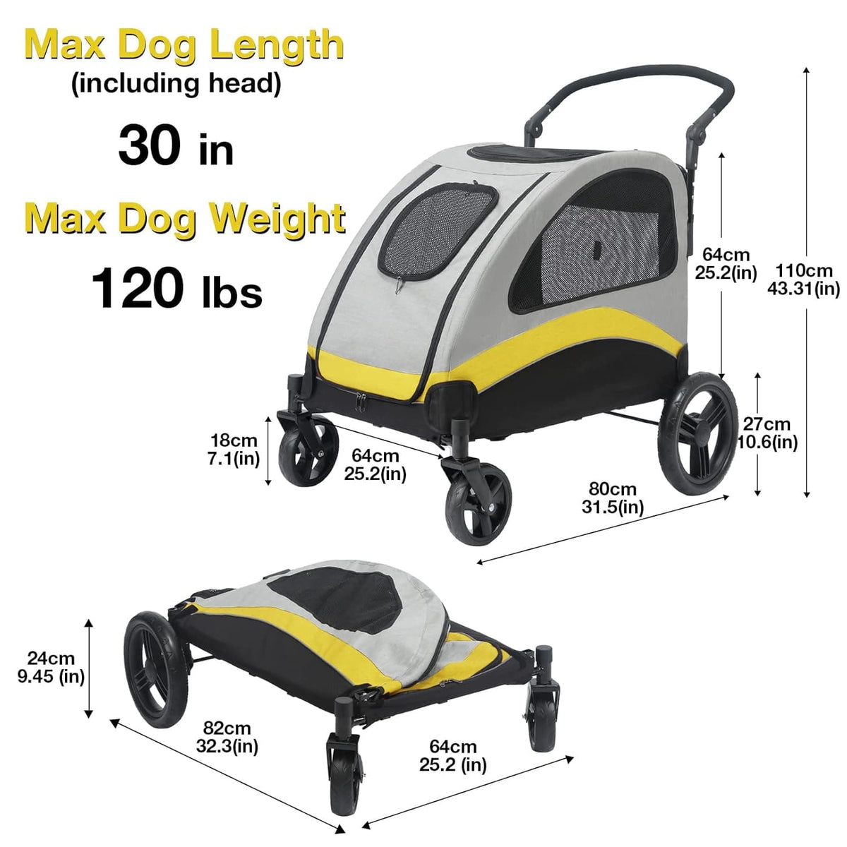 Spud Jax Petshop XL Dog Stroller Pet Pushchair Foldable Travel Cart XL Dog Stroller Pet Pushchair Foldable Travel Cart Pet Care > Cat Supplies > Cat Carriers & Crates