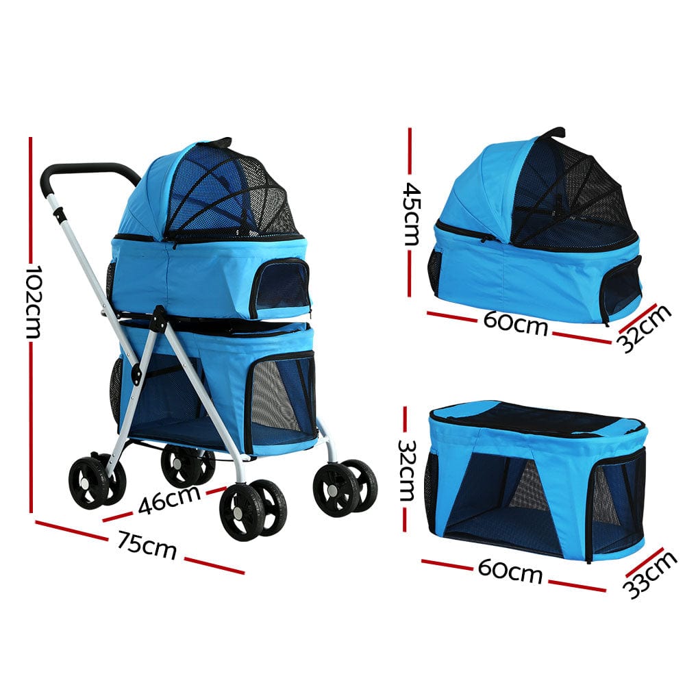 Spud Jax Petshop i.Pet Pet Stroller Dog Pram Large Cat Carrier Travel Foldable 4 Wheels Double Pet Care