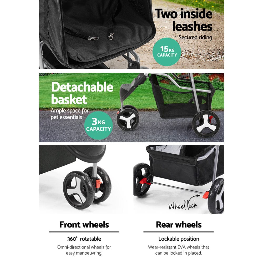 Spud Jax Petshop i.Pet 3 Wheel Pet Stroller - Black Pet Care