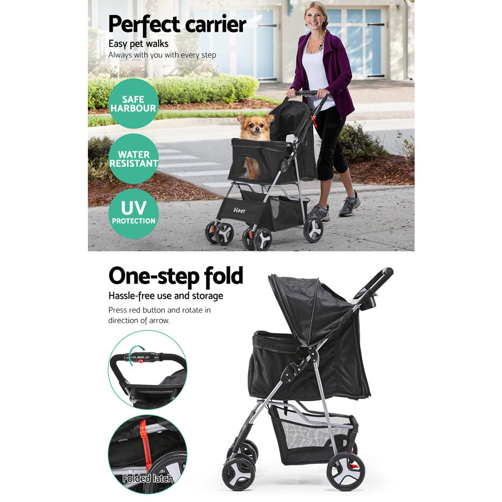 Spud Jax Petshop i.Pet 4 Wheel Pet Stroller - Black Pet Care