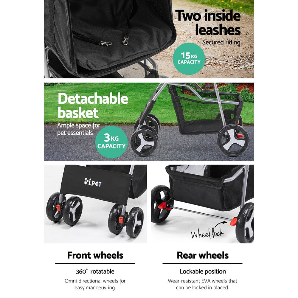 Spud Jax Petshop i.Pet 4 Wheel Pet Stroller - Black Pet Care