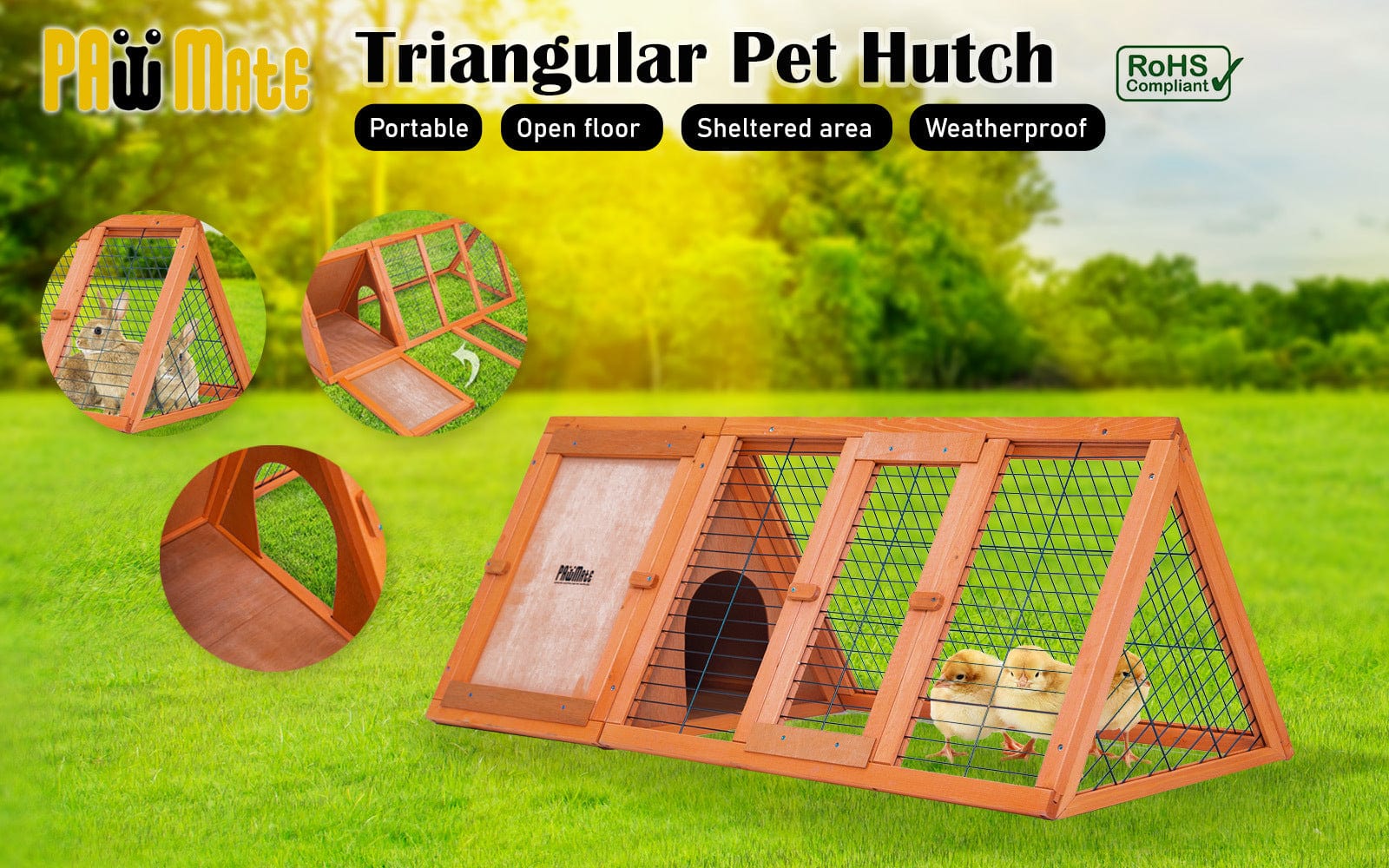 Spud Jax Petshop Rabbit Hutch Chicken Coop 118 x 50 x 45cm Triangle Cage Run Ester Pet Care