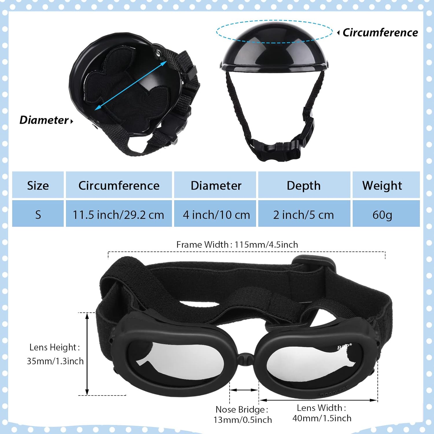 Spud Jax Petshop Dog Helmet Goggles, Small Size, Black Pet Care > Toys