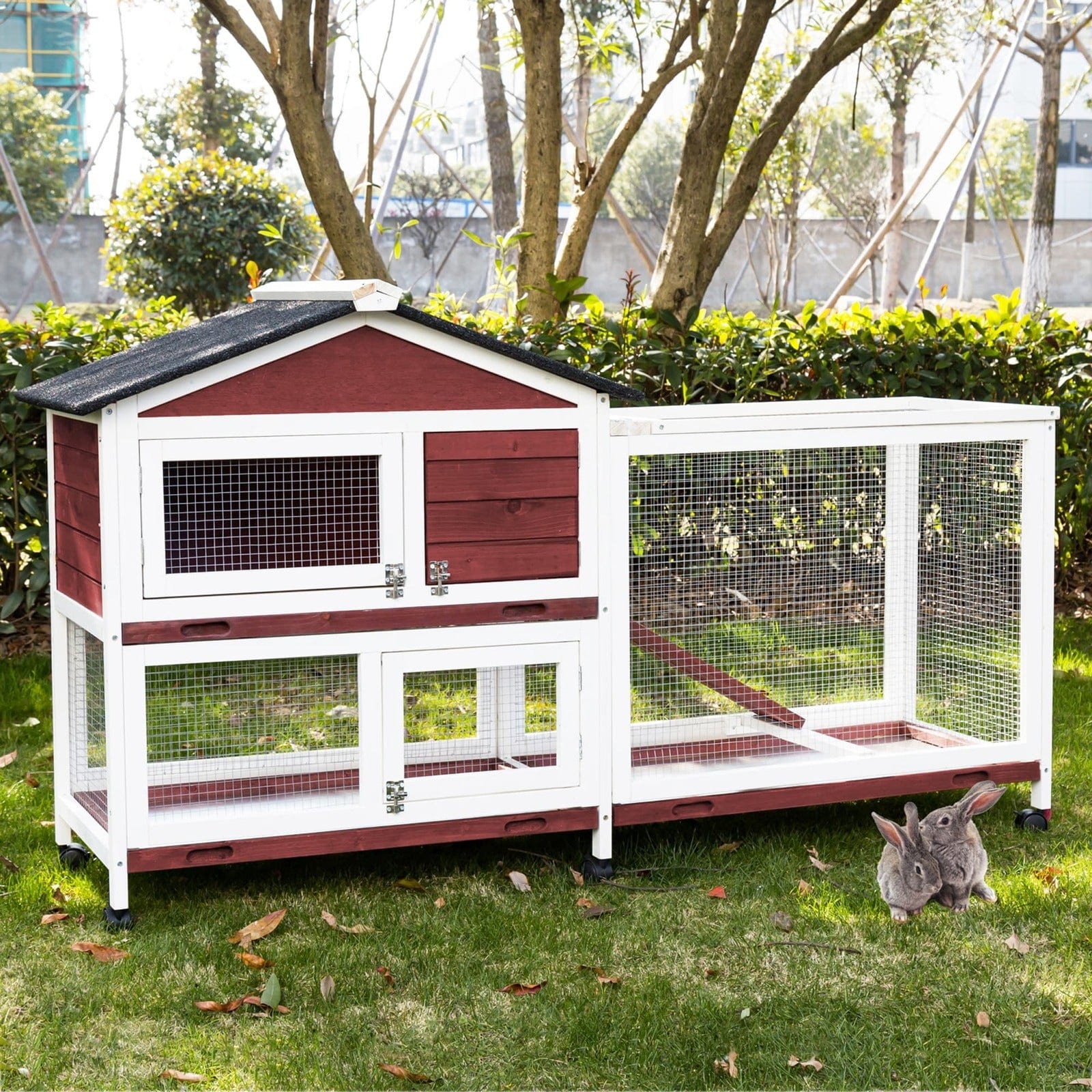 Spud Jax Petshop Double Storey Large Rabbit Hutch Guinea Pig Cage , Ferret Cage With Pull Out Tray On Wheels Pet Care