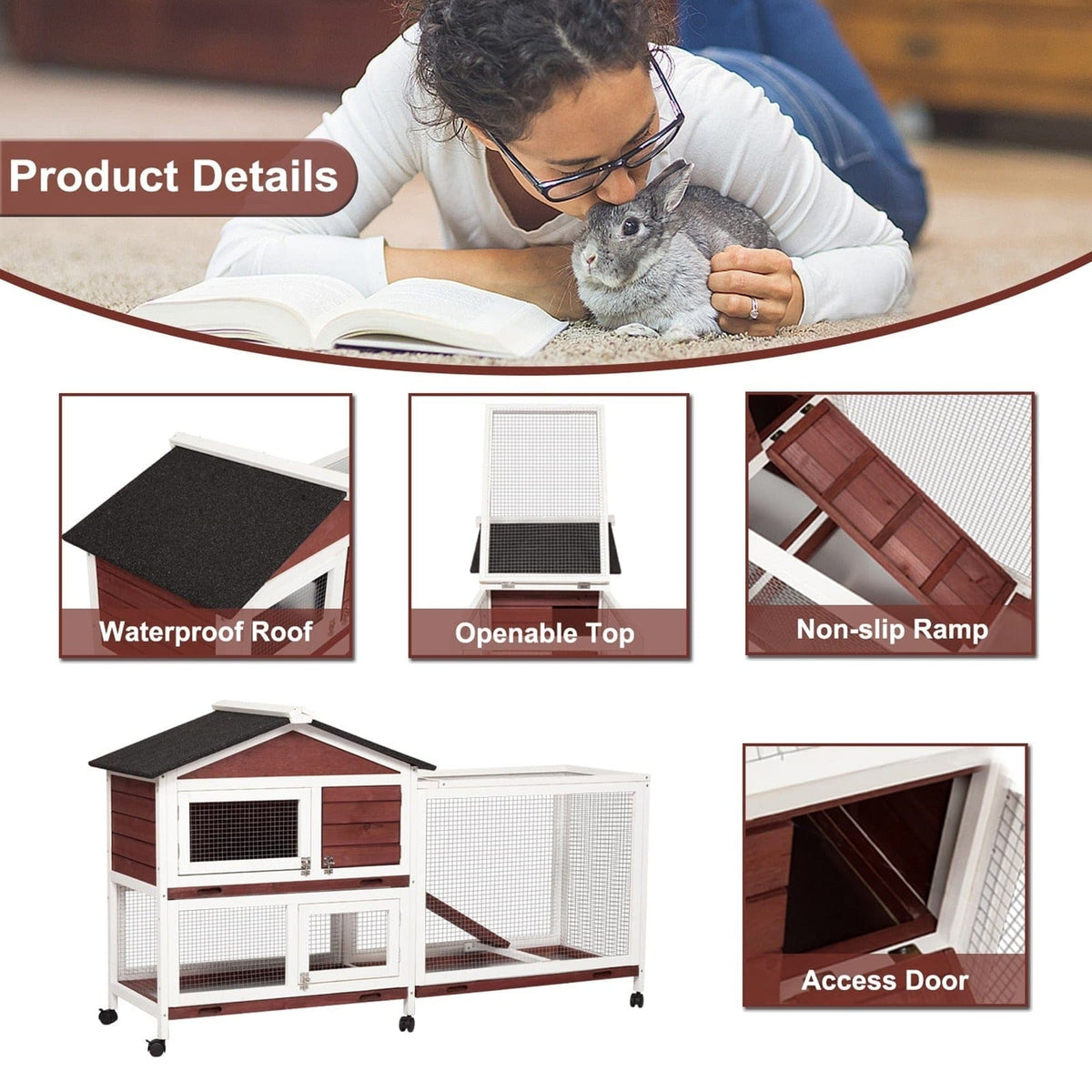 Spud Jax Petshop Double Storey Large Rabbit Hutch Guinea Pig Cage , Ferret Cage With Pull Out Tray On Wheels Pet Care