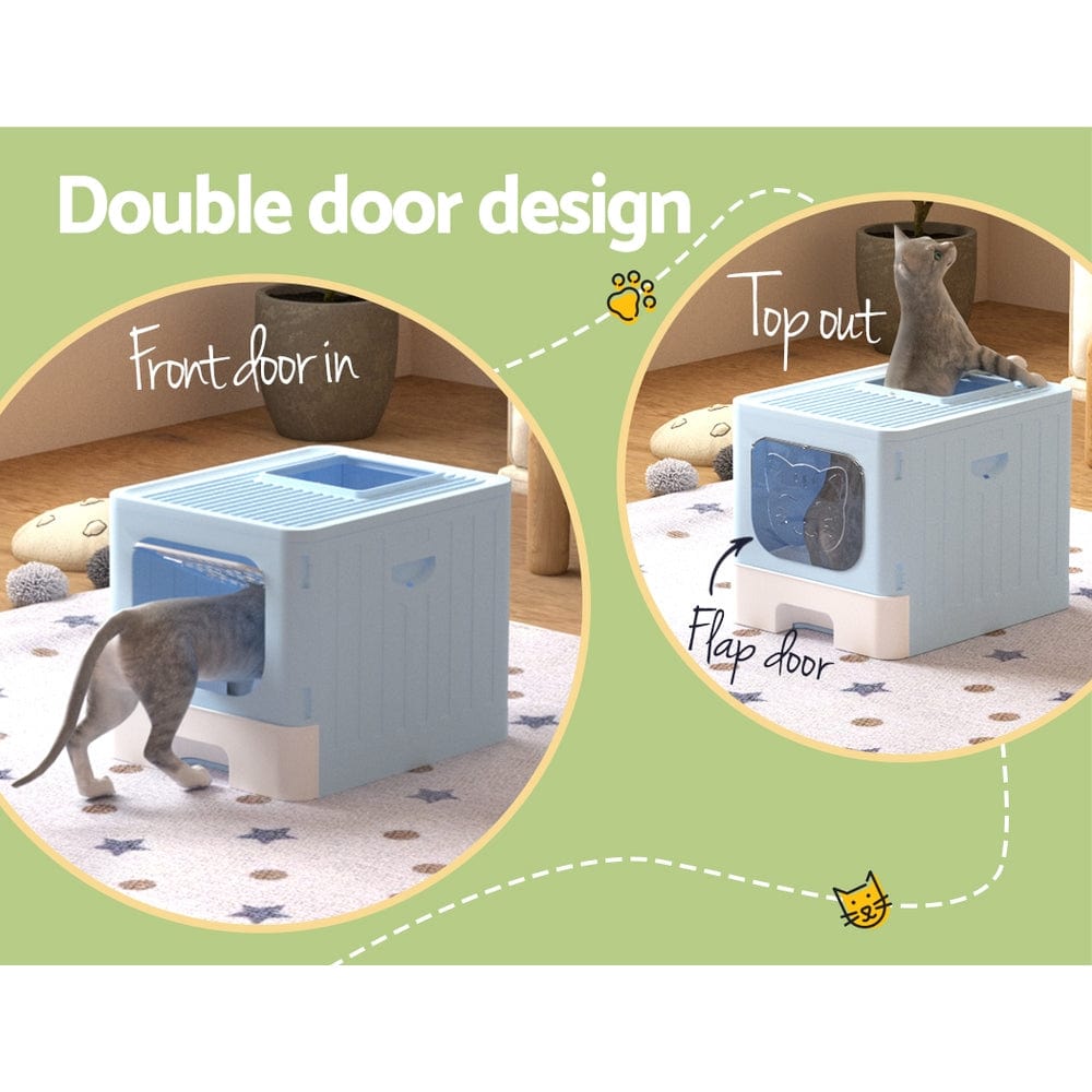 Spud Jax Petshop i.Pet Cat Litter Box Large Tray Kitty Toilet Enclosed Hooded Foldable Scoop Blue Pet Care > Cat Supplies
