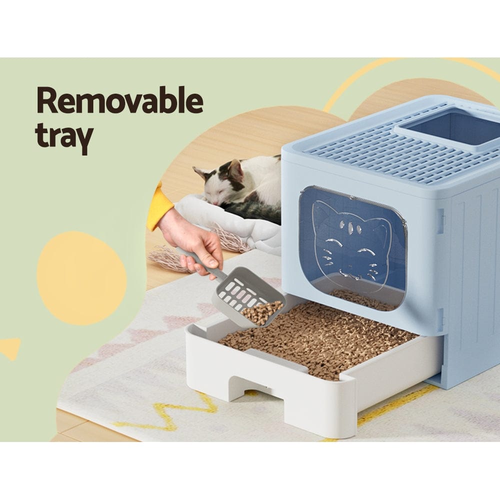 Spud Jax Petshop i.Pet Cat Litter Box Large Tray Kitty Toilet Enclosed Hooded Foldable Scoop Blue Pet Care > Cat Supplies