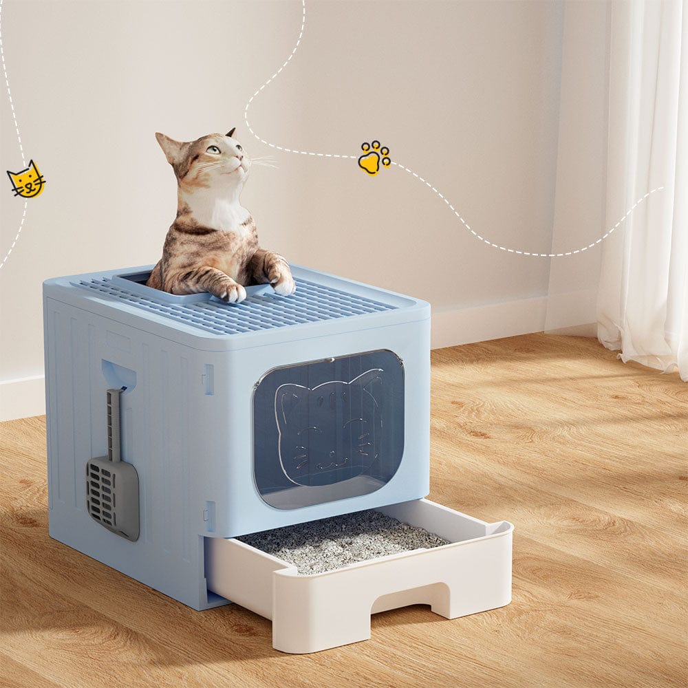 Spud Jax Petshop i.Pet Cat Litter Box Large Tray Kitty Toilet Enclosed Hooded Foldable Scoop Blue Pet Care > Cat Supplies