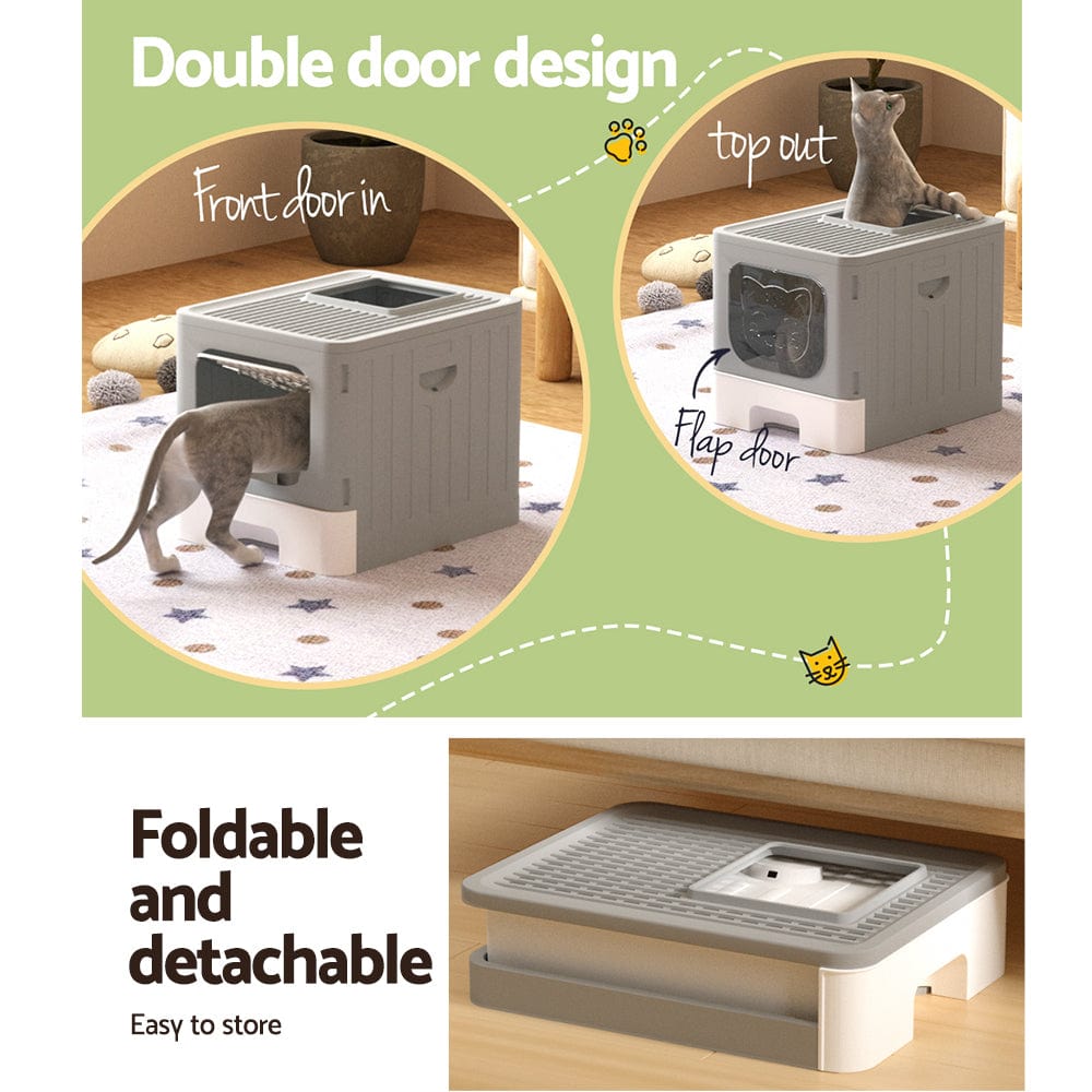 Spud Jax Petshop i.Pet Cat Litter Box Large Tray Kitty Toilet Enclosed Hooded Foldable Scoop Grey Pet Care > Cat Supplies