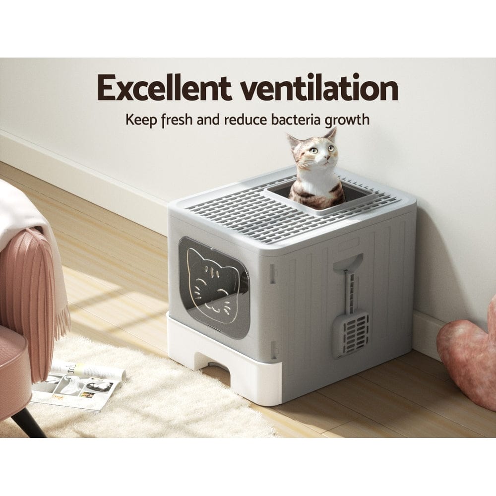 Spud Jax Petshop i.Pet Cat Litter Box Large Tray Kitty Toilet Enclosed Hooded Foldable Scoop Grey Pet Care > Cat Supplies