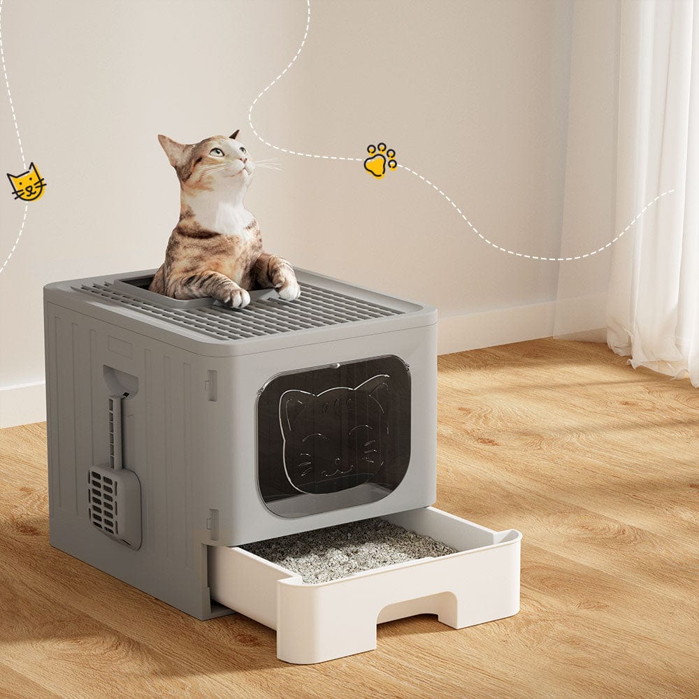 Spud Jax Petshop i.Pet Cat Litter Box Large Tray Kitty Toilet Enclosed Hooded Foldable Scoop Grey Pet Care > Cat Supplies