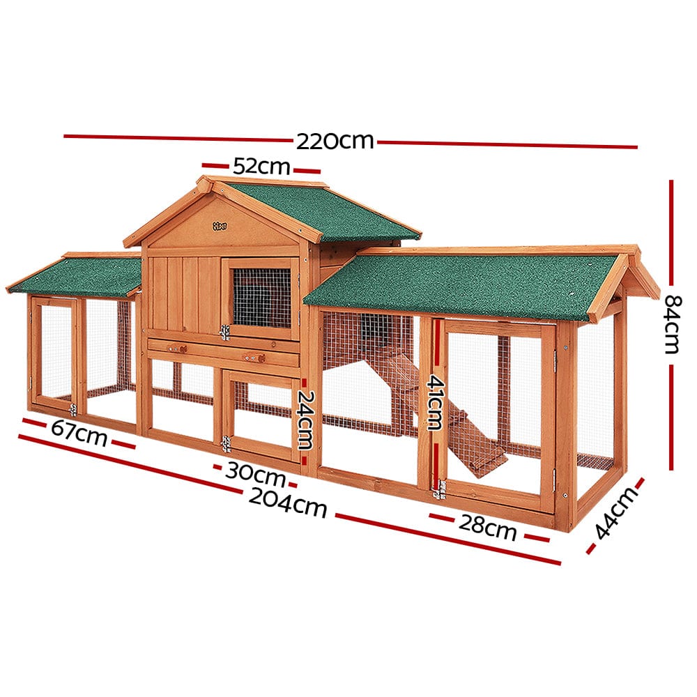 Spud Jax Petshop i.Pet Rabbit Hutch Chicken Coop Wooden Cage Pet Hutch 220cm x 52cm x 84cm Pet Care