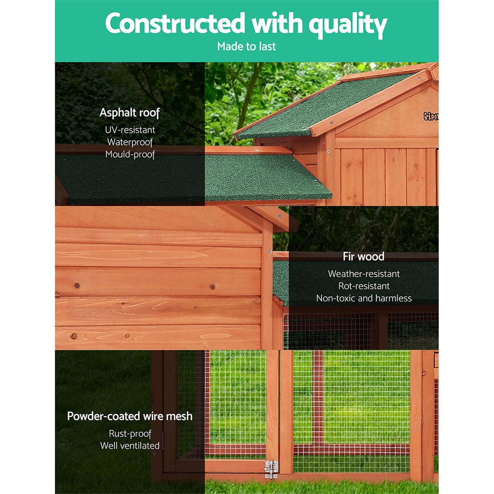 Spud Jax Petshop i.Pet Rabbit Hutch Chicken Coop Wooden Cage Pet Hutch 220cm x 52cm x 84cm Pet Care