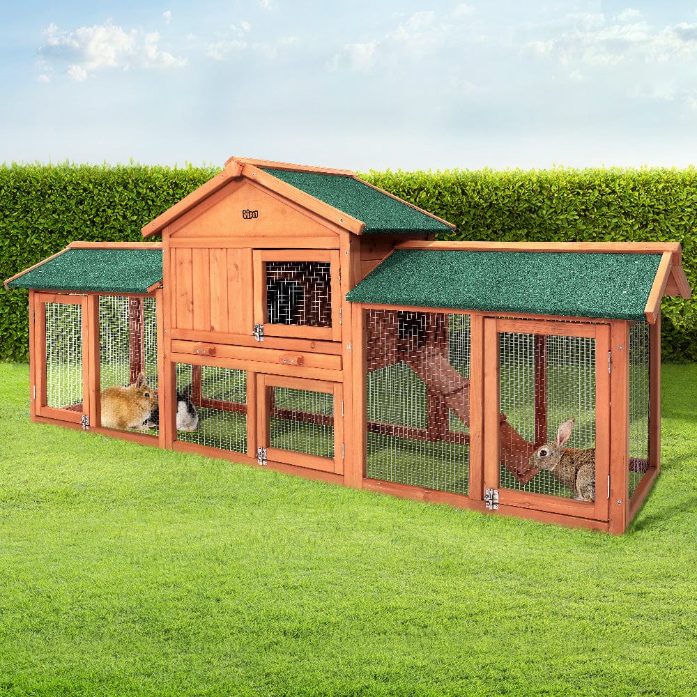 Spud Jax Petshop i.Pet Rabbit Hutch Chicken Coop Wooden Cage Pet Hutch 220cm x 52cm x 84cm Pet Care