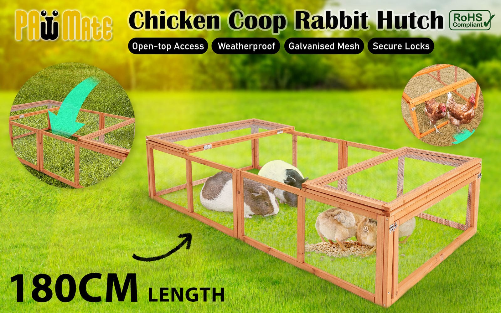 Spud Jax Petshop Paw Mate Chicken Coop Rabbit Hutch Extension Run 180 x 90 x 48cm Runey Pet Care