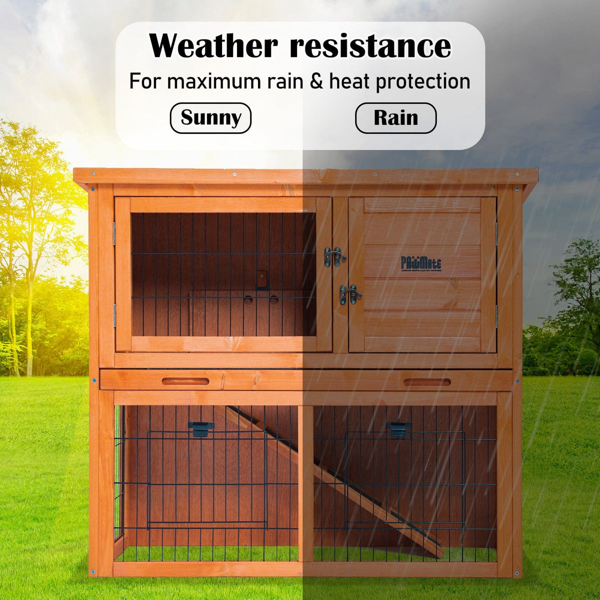 Spud Jax Petshop Rabbit Hutch Chicken Coop 92 x 45 x 82cm 2 Storey Cage Run Aria Pet Care
