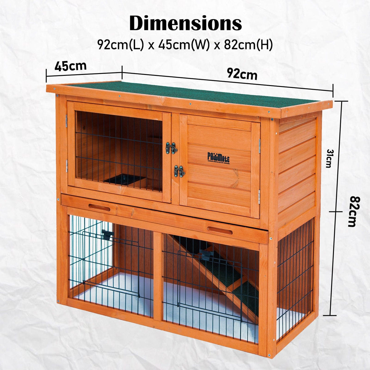 Spud Jax Petshop Rabbit Hutch Chicken Coop 92 x 45 x 82cm 2 Storey Cage Run Aria Pet Care