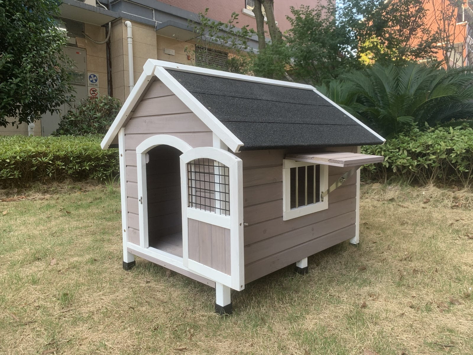 Spud Jax Petshop YES4PETS L Timber Pet Dog Kennel House Puppy Wooden Timber Cabin Grey Pet Care