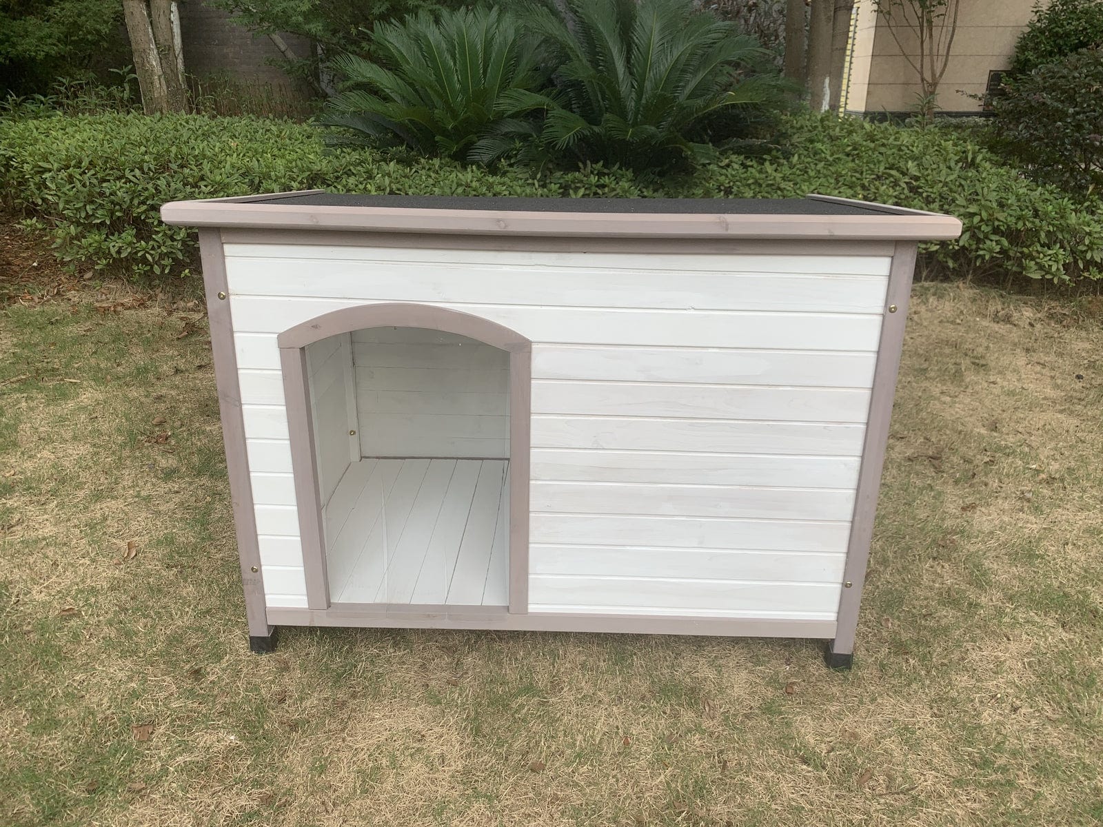 Spud Jax Petshop YES4PETS L Timber Pet Dog Kennel House Puppy Wooden Timber Cabin With Stripe White Pet Care