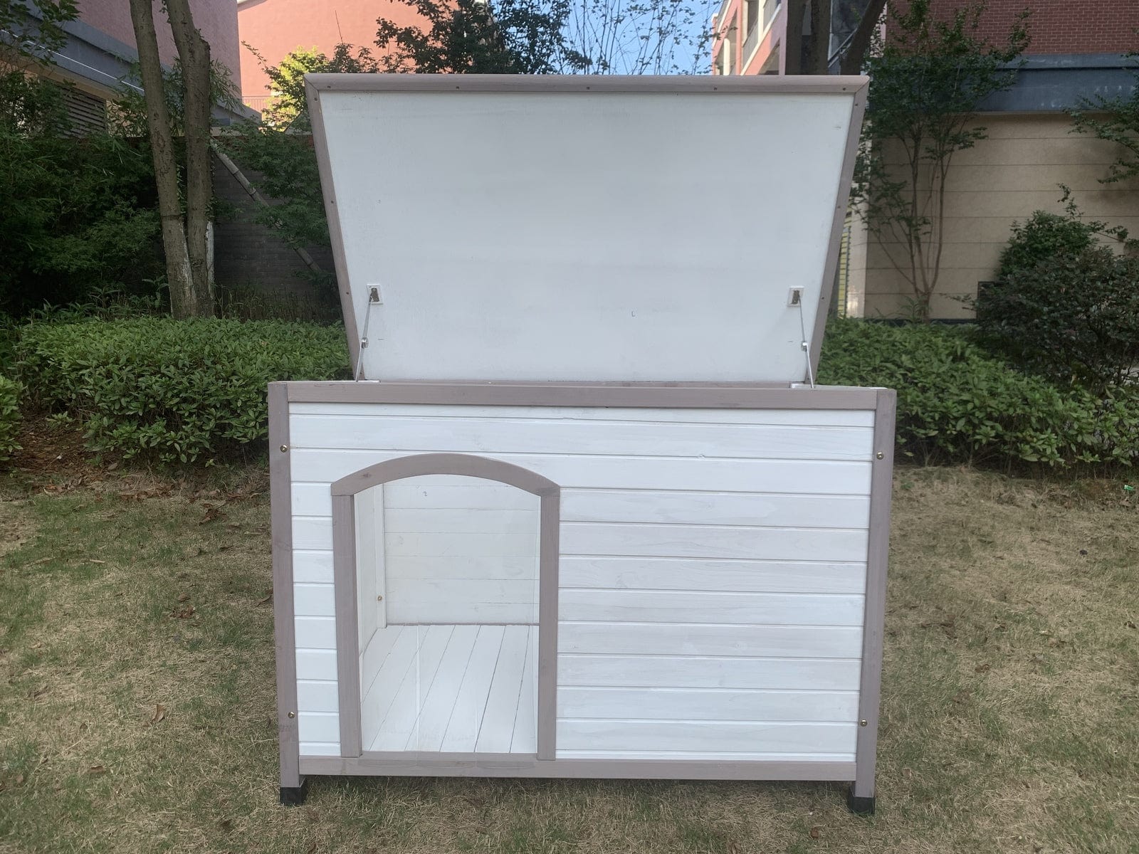 Spud Jax Petshop YES4PETS L Timber Pet Dog Kennel House Puppy Wooden Timber Cabin With Stripe White Pet Care