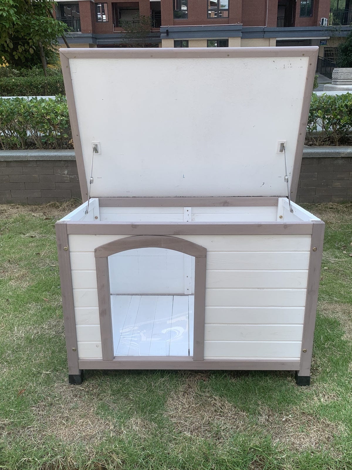 Spud Jax Petshop YES4PETS M Timber Pet Dog Kennel House Puppy Wooden Timber Cabin With Stripe White Pet Care