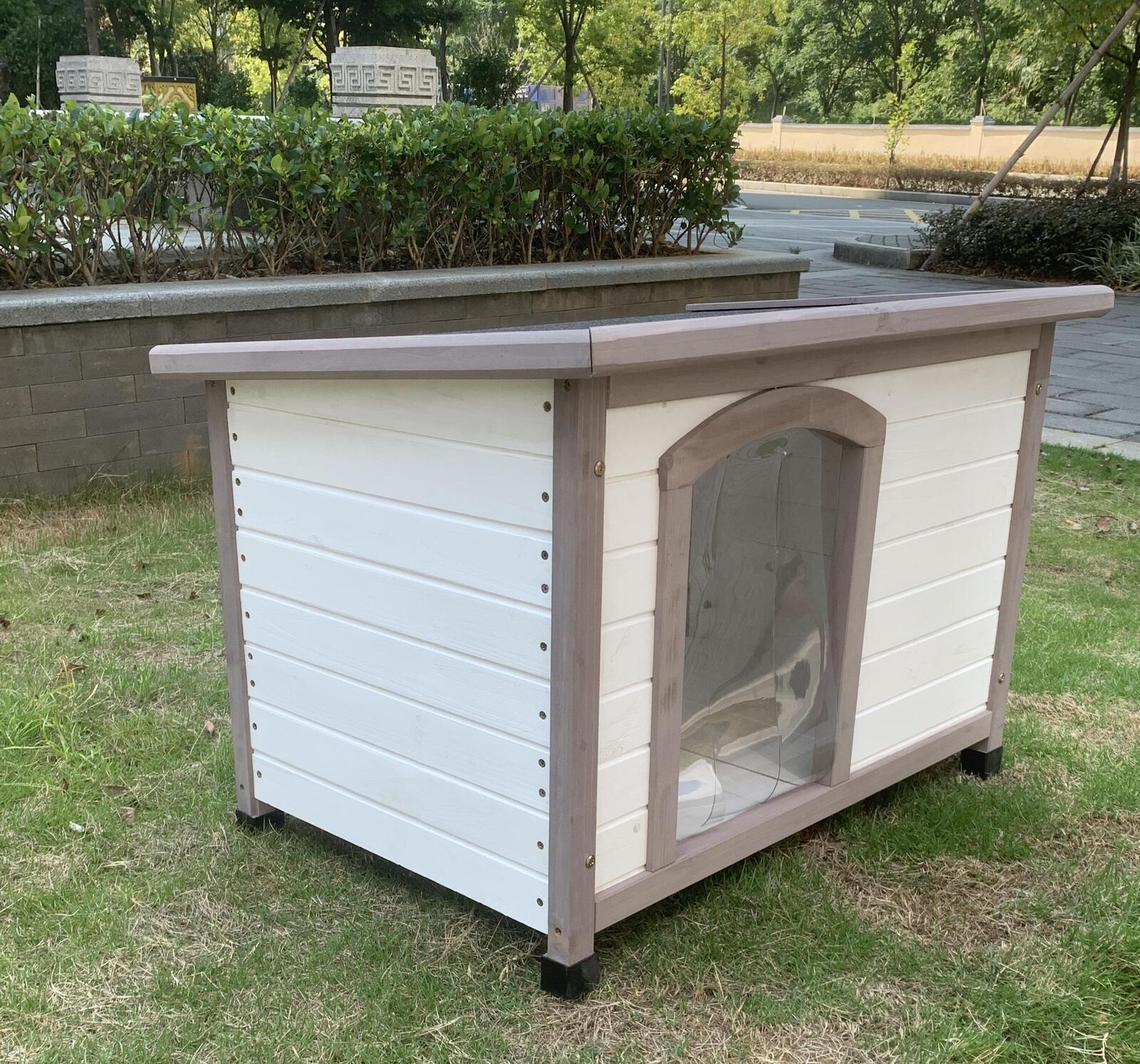 Spud Jax Petshop YES4PETS M Timber Pet Dog Kennel House Puppy Wooden Timber Cabin With Stripe White Pet Care