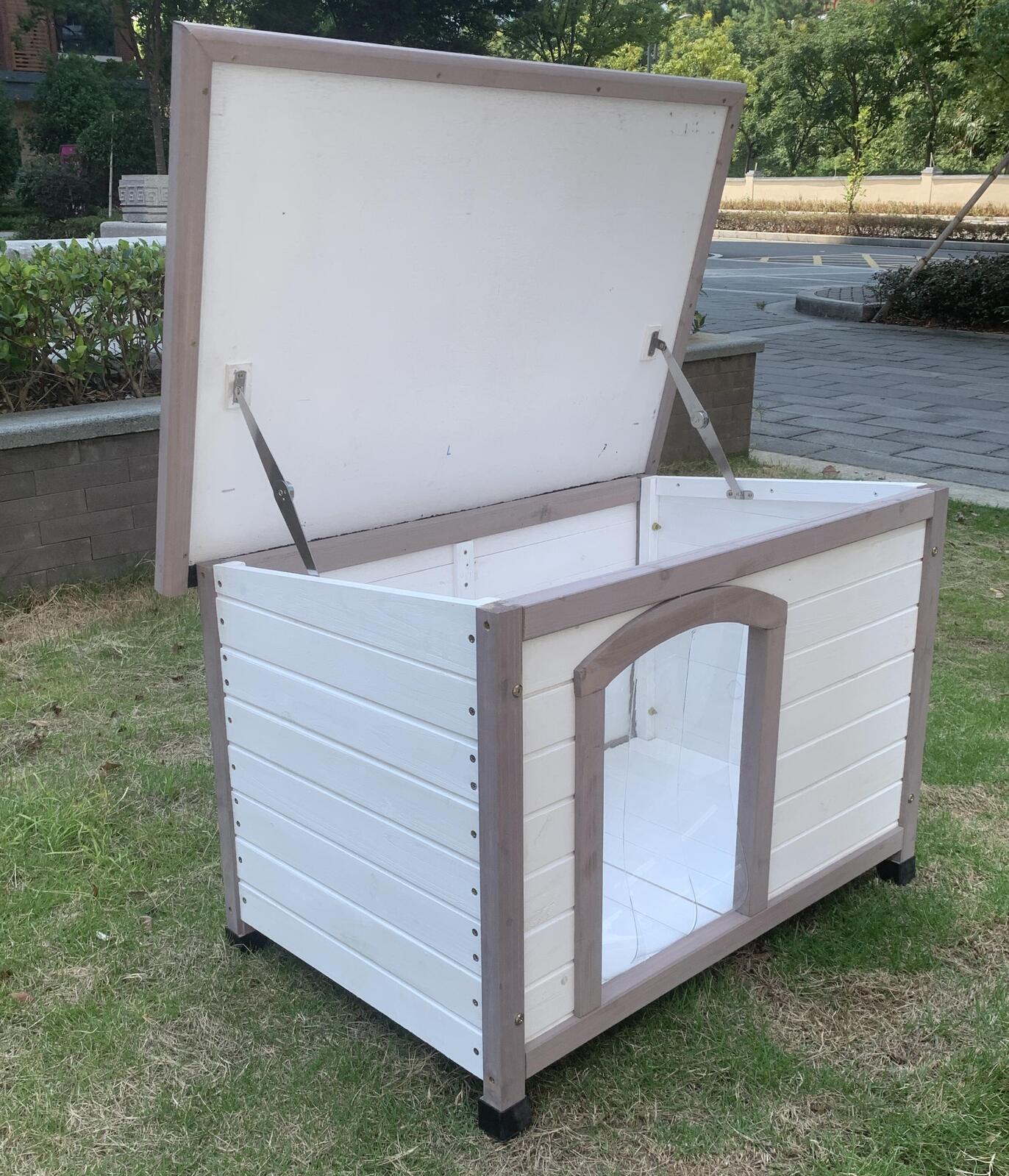 Spud Jax Petshop YES4PETS M Timber Pet Dog Kennel House Puppy Wooden Timber Cabin With Stripe White Pet Care