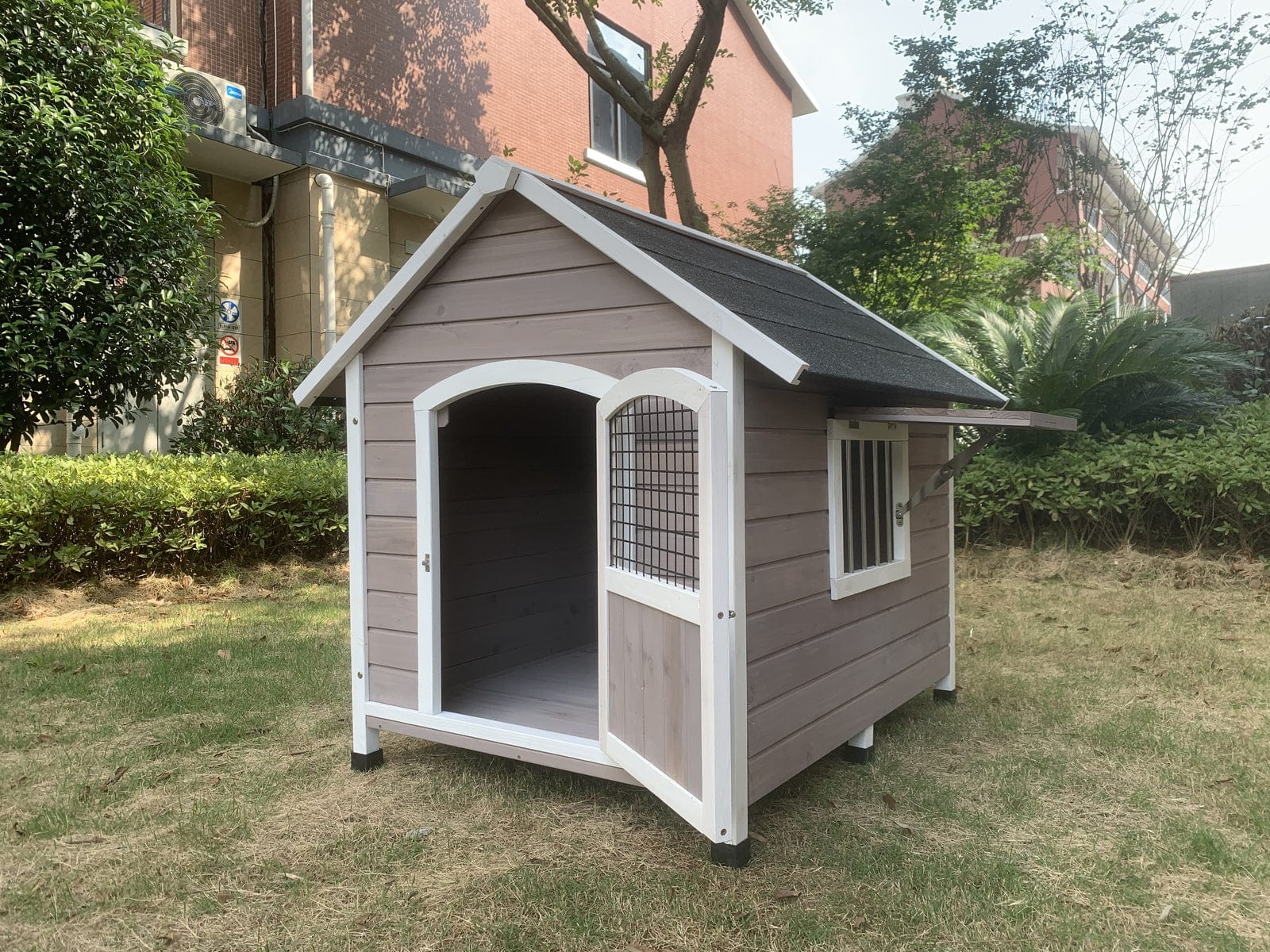 Spud Jax Petshop YES4PETS XL Timber Pet Dog Kennel House Puppy Wooden Timber Cabin With Door Grey Pet Care