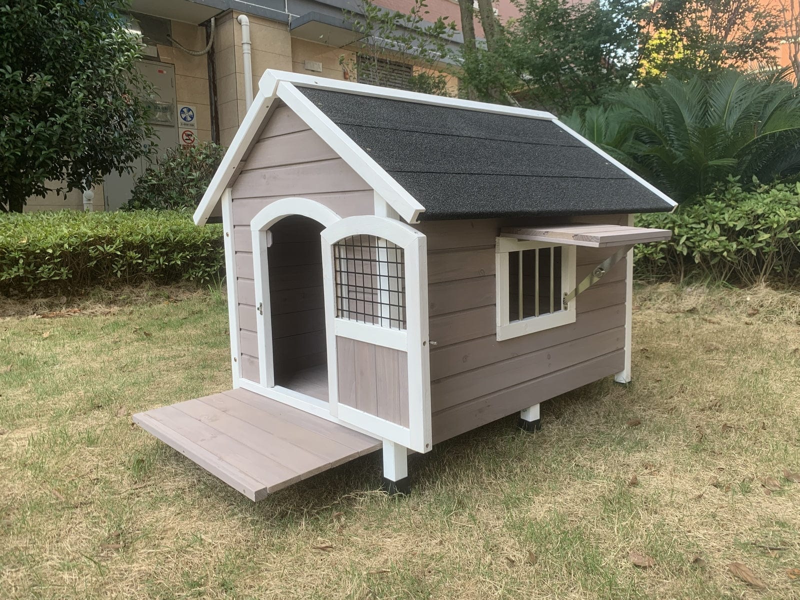 Spud Jax Petshop YES4PETS XL Timber Pet Dog Kennel House Puppy Wooden Timber Cabin With Door Grey Pet Care