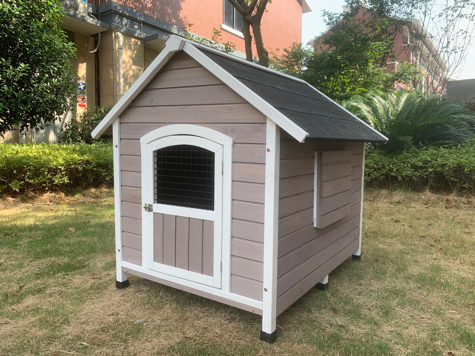 Spud Jax Petshop YES4PETS XL Timber Pet Dog Kennel House Puppy Wooden Timber Cabin With Door Grey Pet Care